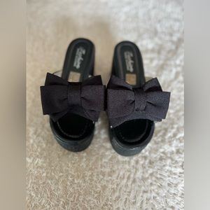 Fashion Cloth Bow Fish Mouth Platform Wedge Heel Casual Slippers